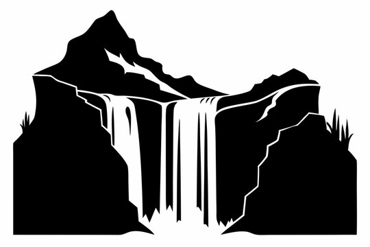 black and white waterfall landscape scene clip art preview