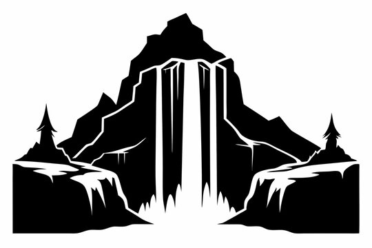 black and white waterfall mountain scene clip art preview
