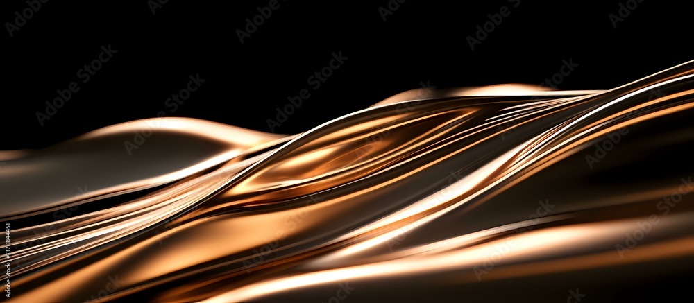 Poster flowing copper metallic waves create dynamic abstract background with smooth glossy curves and light