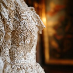Obraz premium Elegant lace dress with intricate floral patterns - close-up on delicate textures