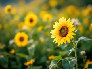 Obraz premium Sunflower Field In Summer Generation Ai