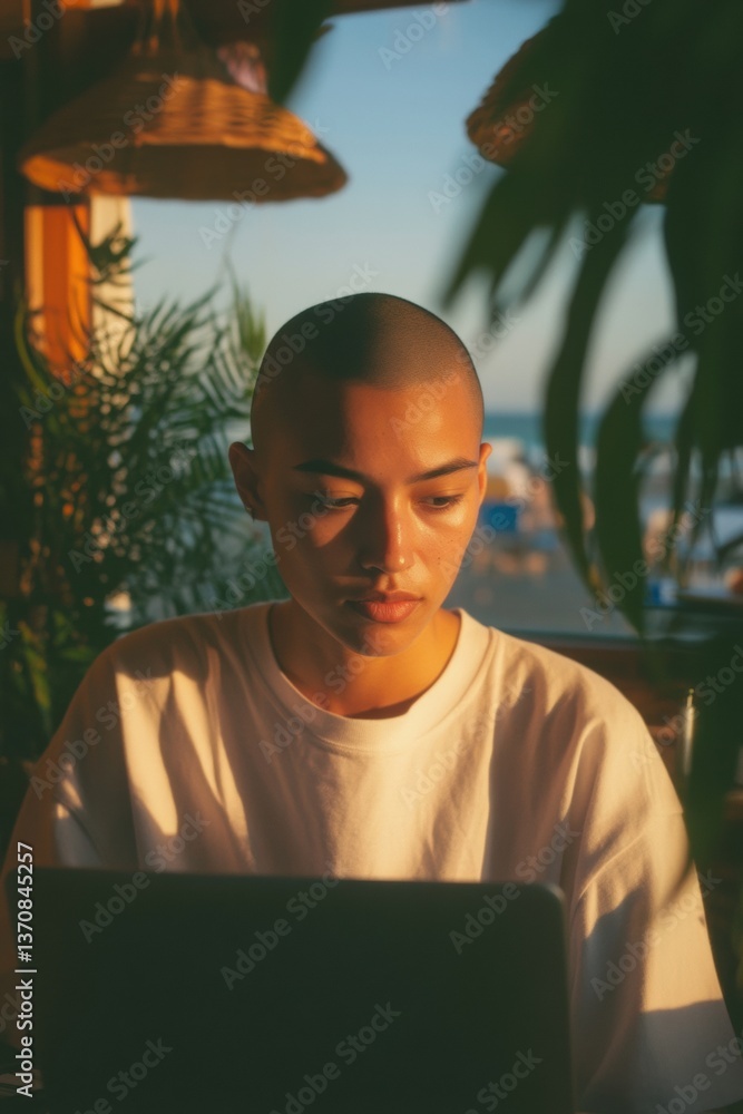Aufkleber digital nomad serenity gen z remote work aesthetic in tropical paradise - mindful productivity and m