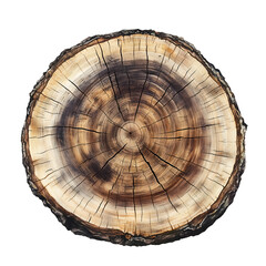 Fototapeta premium Stunning Cross-Section of Tree Trunk Nature's Abstract Art in Warm Tones, isolated on transparent Background