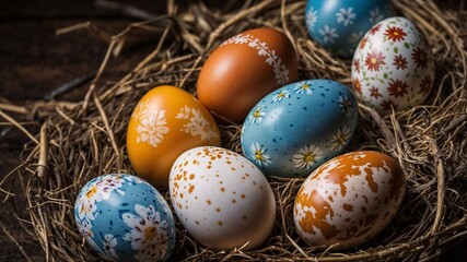 easter eggs in a nest