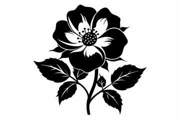 wild prairie rose silhouette line art vector illustration