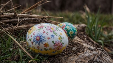 easter eggs in a nest
