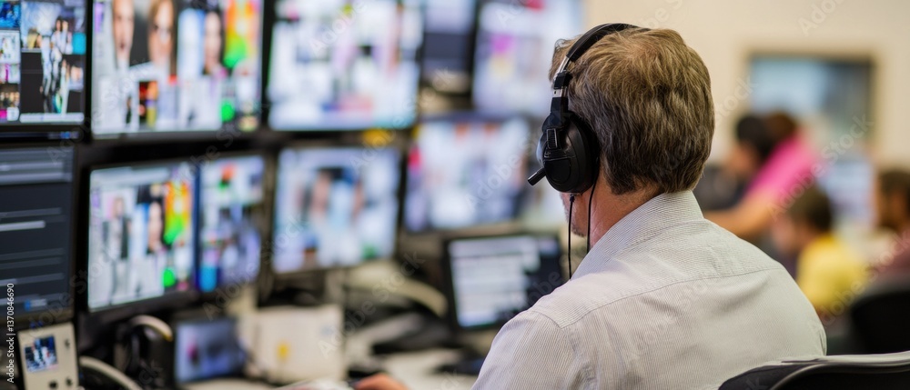 Fototapete Hybrid Media Control Hub Multi-Screen Digital Workflow Optimization for Next-Gen Broadcast Professionals - Immersive Content Management and Strategic Communication Ecosystems