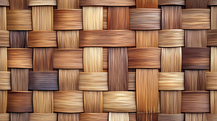 Beautiful background from light geometrical square woven natural wooden strips pattern or wickerwork polirattan texture background. Woven Light. Illustration