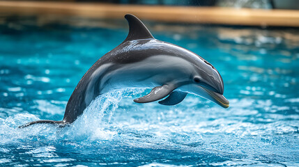 Dolphin Leaping from Blue Water Surface