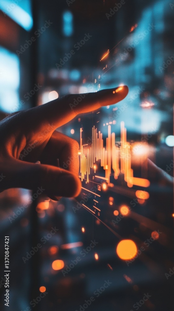 Poster Immersive Digital Transformation Interactive Holographic Data Visualization with Dynamic Touch Interface - Futuristic Tech Innovation for Next-Gen Business Intelligence