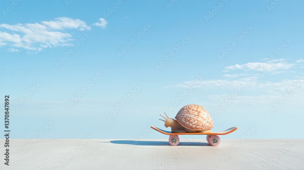 Aufkleber Minimalist Performance Breakthrough Surreal Snail Skateboarding Concept Visualizing Agile Innovation, Digital Transformation, and Unexpected Growth Strategies
