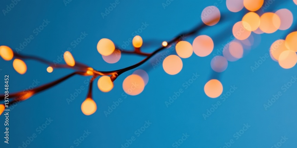 Poster Luminous Bokeh Aesthetic Soft Glowing String Lights Against Deep Azure - Minimalist Mood Lighting Design for Creative Ambiance and Digital Inspiration