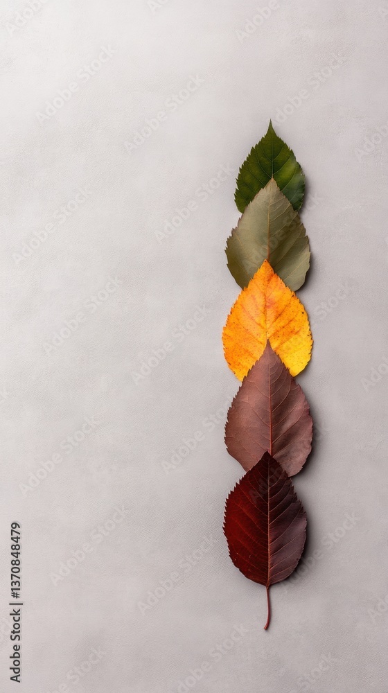 Poster Chromatic Transition Minimalist Autumn Gradient Leaf Composition - Eco-Design Visual Narrative for Sustainable Branding and Creative Marketing Content