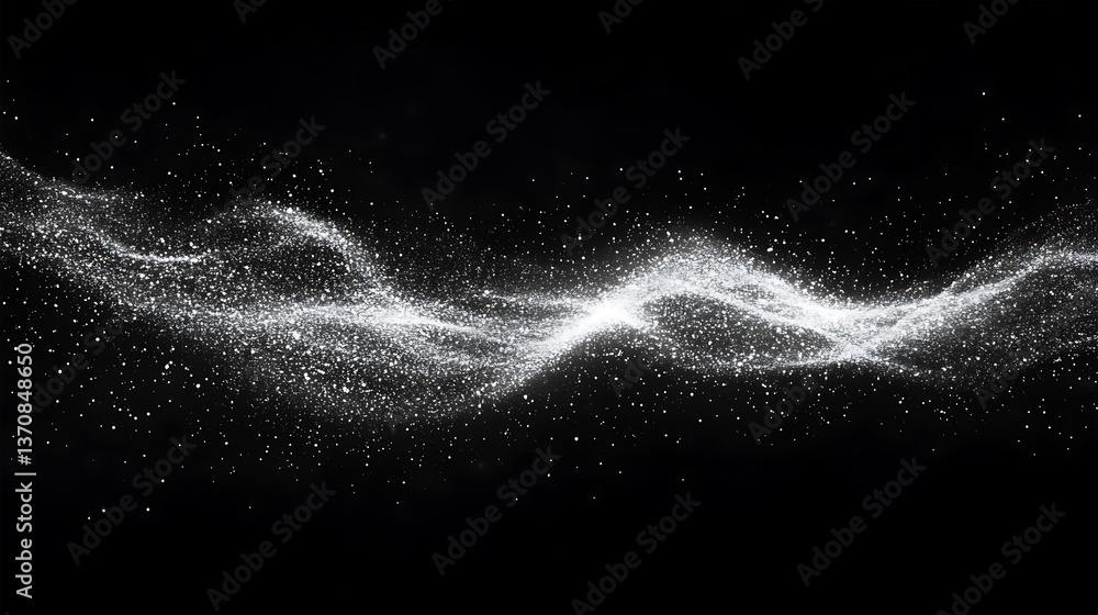Poster a mesmerizing abstract composition of shimmering particles, artfully arranged to mimic the flowing f