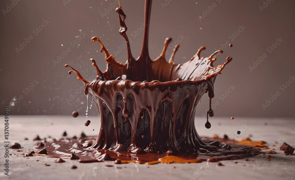 Aufkleber chocolate fountain is pouring out of a bowl. the chocolate is splashing out of the bowl and onto the