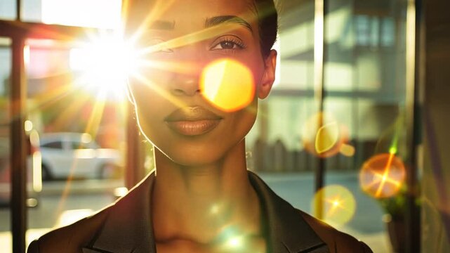 Frau in Sonnenlicht mit motiviertem Blick
