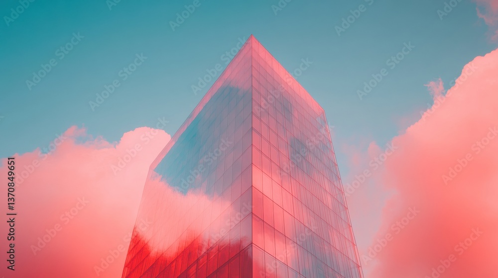 Aufkleber prismatic urban dreamscape minimalist glass architecture merging sky and color in ethereal digital m