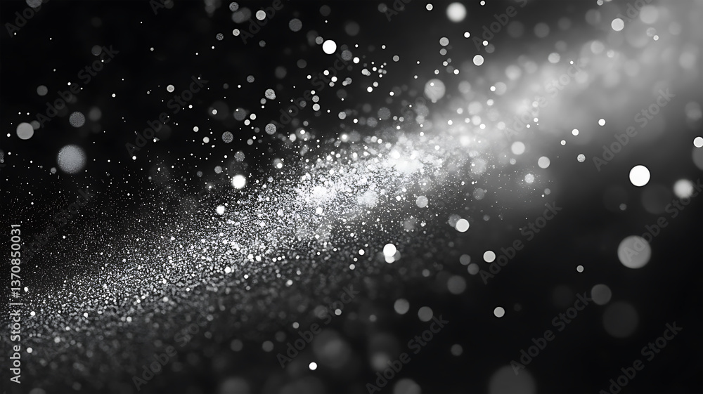Poster celestial dust trails: a mesmerizing display of shimmering particles swirling through the inky cosmo