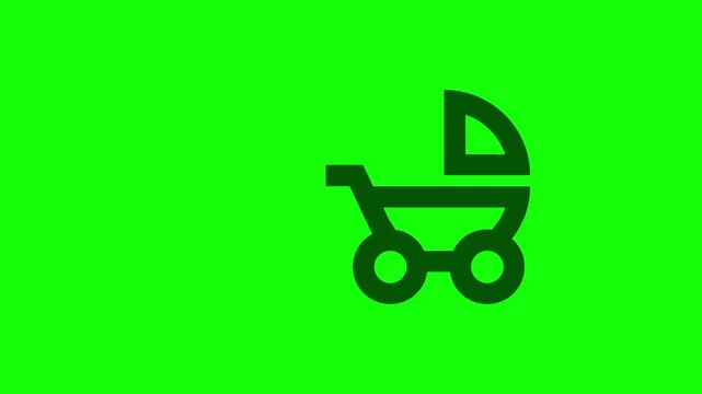 Baby Stroller Icon Animation on Green Screen, 4K Baby Carriage Motion Graphic. Baby carriage, buggy, pram, stroller, wheel. Enjoy this captivating 4K video motion graphic animation.
