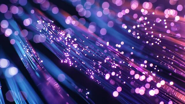 Violett leuchtende Glasfaserverbindung in Makroaufnahme