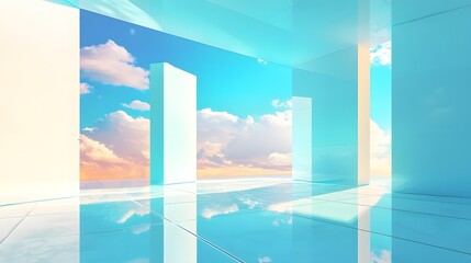 Minimalist Solar Power Station with Reflective Photovoltaic Surfaces and Serene Sky Scenery
