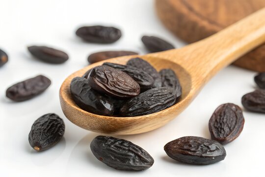 tonka beans on wooden spoon