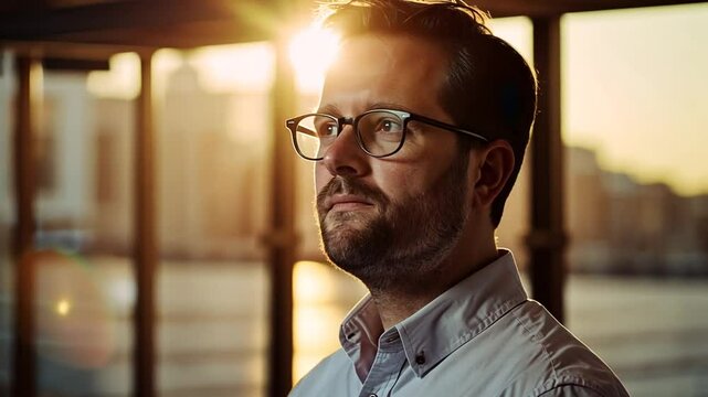 Portr&auml;t eines Mannes mit Brille vor Fensterlicht