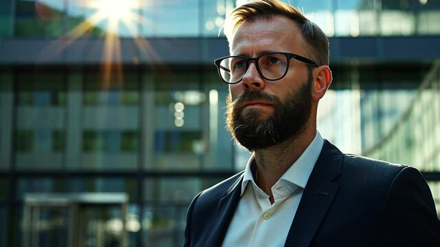 Mann mit Sonnenbrille steht im Gegenlicht