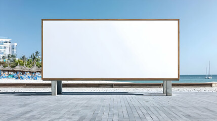 Fototapeta premium Blank Billboard On Beach With Hotels In Background
