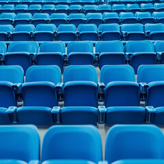 Naklejka premium Blue seats in an outdoor stadium, rows of seats, advertising photography