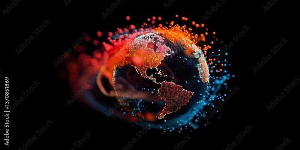 Aufkleber Immersive Digital Transformation Futuristic Global Network Visualization Revealing Interconnected Business Ecosystems with Dynamic Particle Connectivity