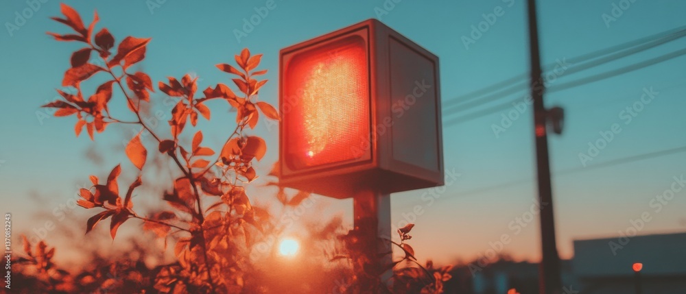 Leinwandbilder urban green tech illumination ai-powered environmental sensor station capturing twilight atmospheric