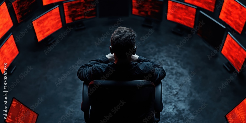 Poster Immersive Digital Surveillance Cybersecurity Professional Navigating High-Stakes Data Environments - Next-Gen Technological Risk Management Visualization