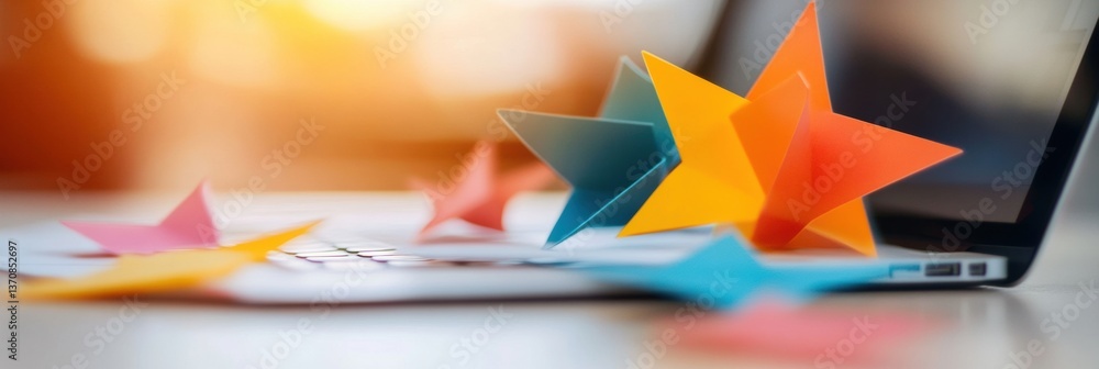Poster geometric origami success dynamic productivity visualization with vibrant paper stars transforming d