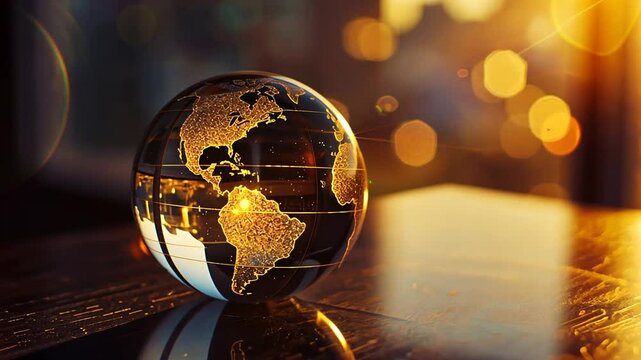 Goldener Globus auf gl&auml;nzender Fl&auml;che