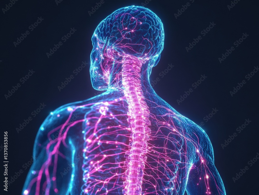 Aufkleber neuro-digital wellness revolution holographic human nervous system visualization - cutting-edge heal