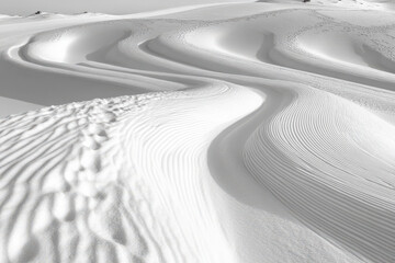 Close-up of snow-covered ground the texture of fresh white snow visible ripples