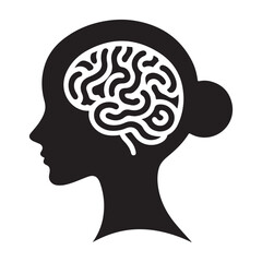 Woman Brain Silhouette Illustration Thoughtful Mind Mental Health