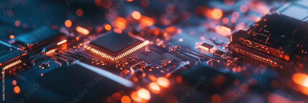 Leinwandbilder Immersive Tech Horizons Glowing Microchip Architecture Revealing Quantum Computing Innovations in High-Performance Semiconductor Design