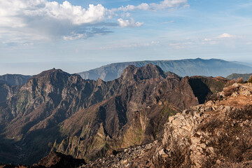 Mountain ridges and hiking trail, highlands of Madeira Portugal