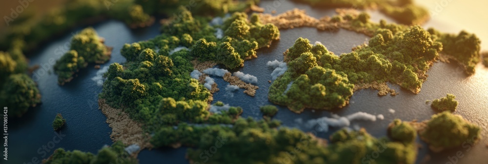 Poster Eco-Conscious Global Mapping Verdant Topographic Visualization of Earths Interconnected Ecosystems - Sustainable Development and Climate Resilience Concept
