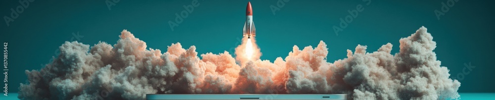 Leinwandbilder Quantum Velocity Rocket Launch Visualization for Digital Innovation, Tech Entrepreneurship, and Transformative Business Acceleration Strategies