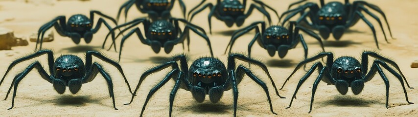 Fototapeta premium Many Spiders on Sand