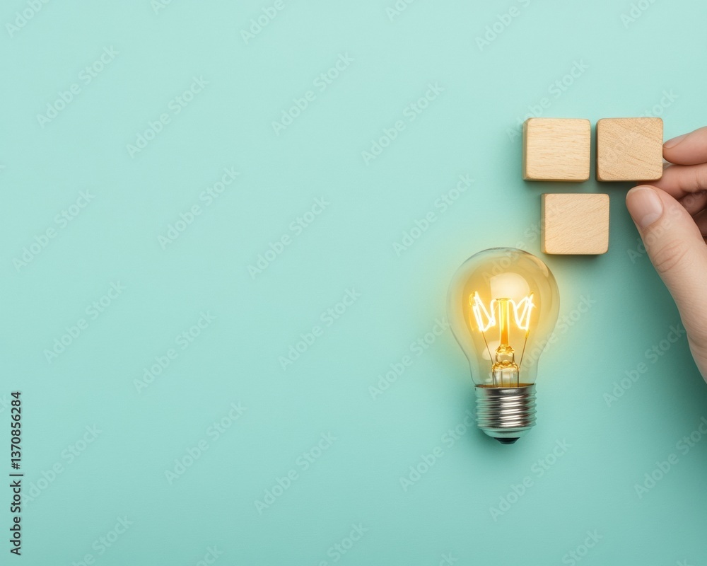 Aufkleber future-focused innovation visualization glowing lightbulb and wooden blocks revealing 2025 strategic
