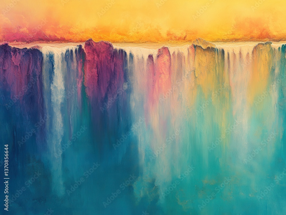 Poster abstract landscape art with vibrant colors and textured surface creating a serene and dreamy atmosph