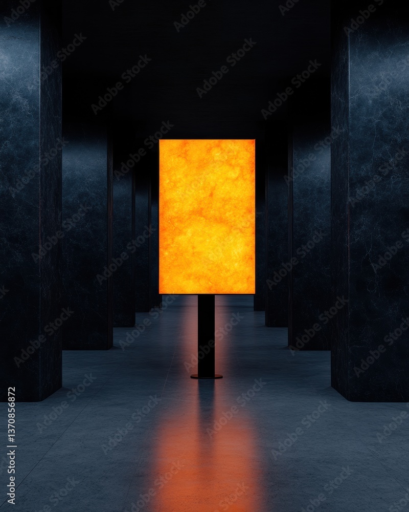 Poster minimalist urban beacon luminous digital signage in dark architectural space - futuristic wayfinding