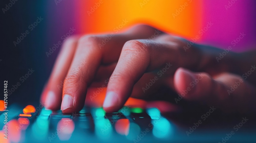 Poster Chromatic Digital Flow AI-Powered Productivity Visualization with Immersive Gradient Keyboard Interface - Next-Gen Professional Workspace Innovation