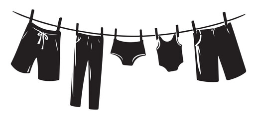 Silhouette Clothing on Clothesline featuring Shorts and Underwear