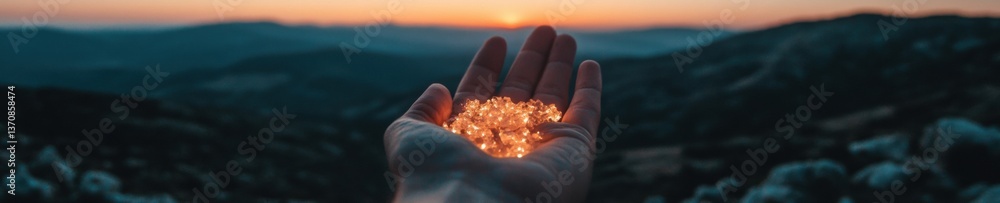 Aufkleber mindful tech wellness ethereal light particles in open palm - transformative digital meditation expe