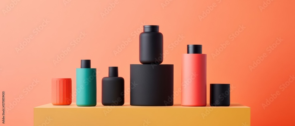 Fototapete minimalist product design showcase geometric gradient bottles exploring modern ergonomics and color 